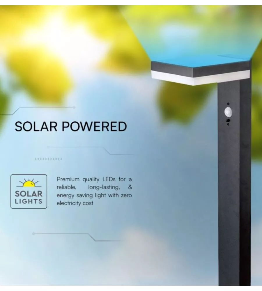 PIANTANA LED SOLARE DA ESTERNO VTAC QUADRATA NERO 3000K
